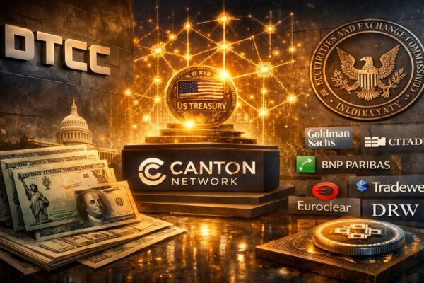 DTCC and Canton network logos representing tokenized US Treasury initiative.
