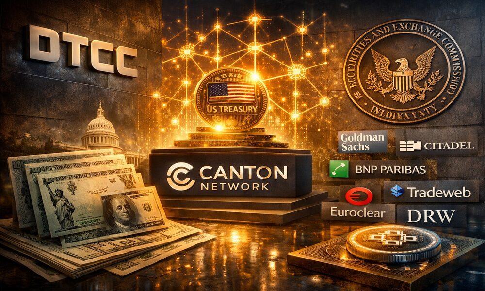 DTCC and Canton network logos representing tokenized US Treasury initiative.