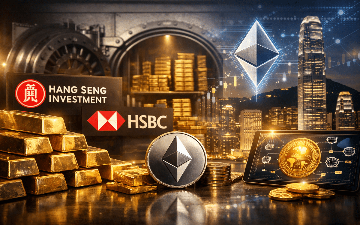 Hang Seng Gold ETF trading on Hong Kong Stock Exchange with Ethereum-based tokenized shares.