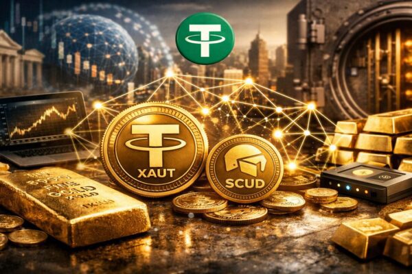 Tether Gold XAUT on blockchain with Scudo units for fractional gold transactions.