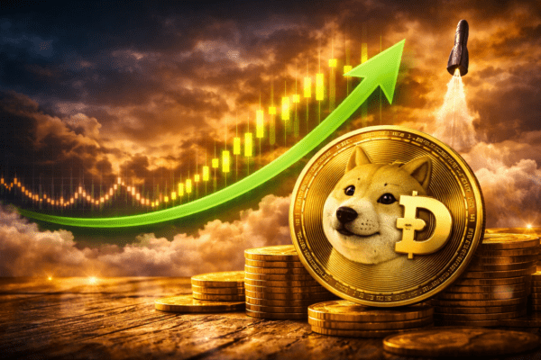 Dogecoin price moving sideways within tightening Bollinger Bands, signaling a possible breakout.