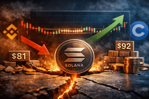 Solana price chart showing consolidation and tightening range near support.