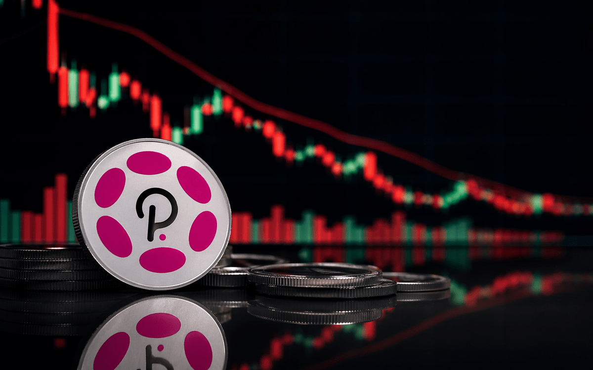 Polkadot price chart showing long-term downtrend with price testing critical support near $1.25 and key resistance levels marked above.