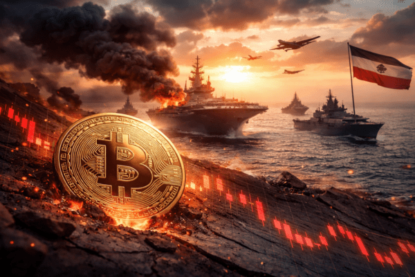 Bitcoin price chart showing decline to around $70.8K amid US-Iran geopolitical tensions and market volatility.