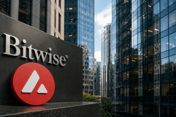 Illustration of Avalanche blockchain network with institutional nodes, representing Bitwise’s new fund and Layer 1 investment strategy