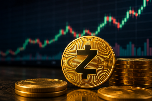 Zcash price chart trending upward toward $400 resistance with strong bullish momentum.