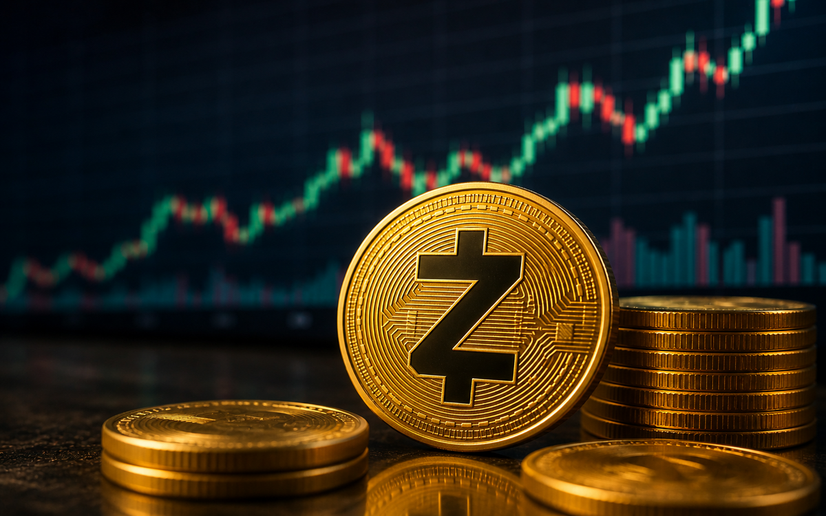 Zcash price chart trending upward toward $400 resistance with strong bullish momentum.