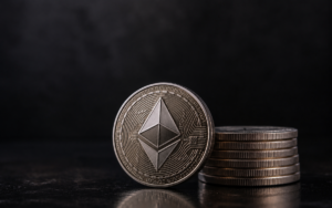 Ethereum chart showing price decline below key resistance levels, approaching $2,300 support as selling pressure increases.