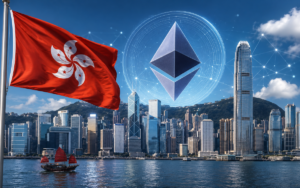 HKDAP stablecoin Ethereum mainnet transfer test with Hong Kong digital finance and blockchain concept