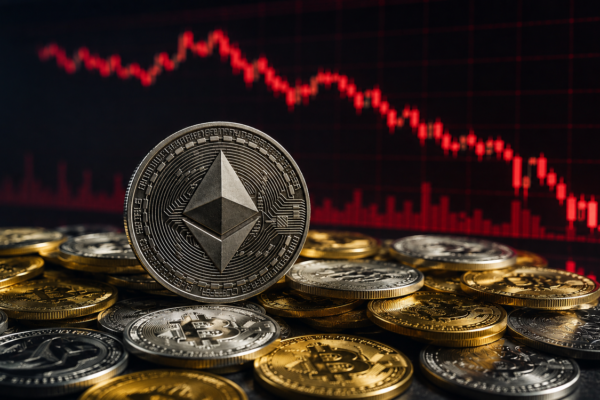 Ethereum price chart showing a decline toward $2,280 as large whale transfers to Binance increase selling pressure and market bearish sentiment.