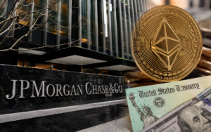 JPMorgan Chase digital blockchain interface displaying tokenized Treasury fund data on the Ethereum network for stablecoin reserves