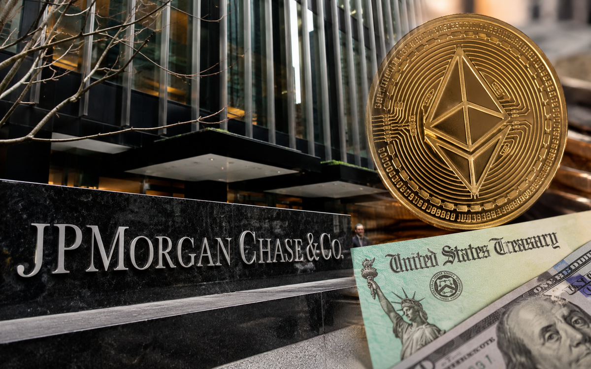 JPMorgan Chase digital blockchain interface displaying tokenized Treasury fund data on the Ethereum network for stablecoin reserves